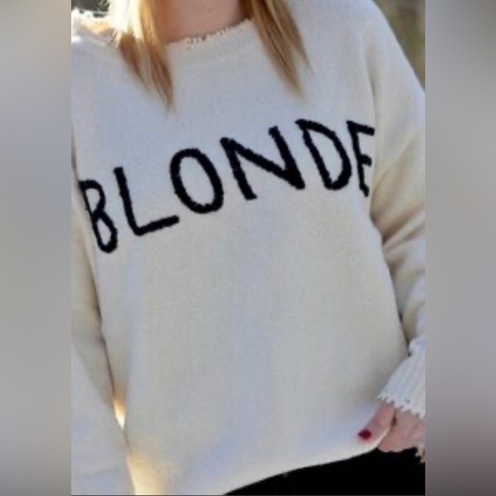 ZARA Distressed Blonde Sweater Ivory Black Oversized Small